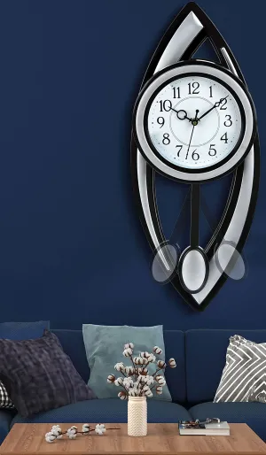 Harbour Analog Latest Stylish Plastic Wall Clock with Pendulum for Home Living Room Hall Bedroom (Silver , Size Height 52 cm X Width 22 cm)