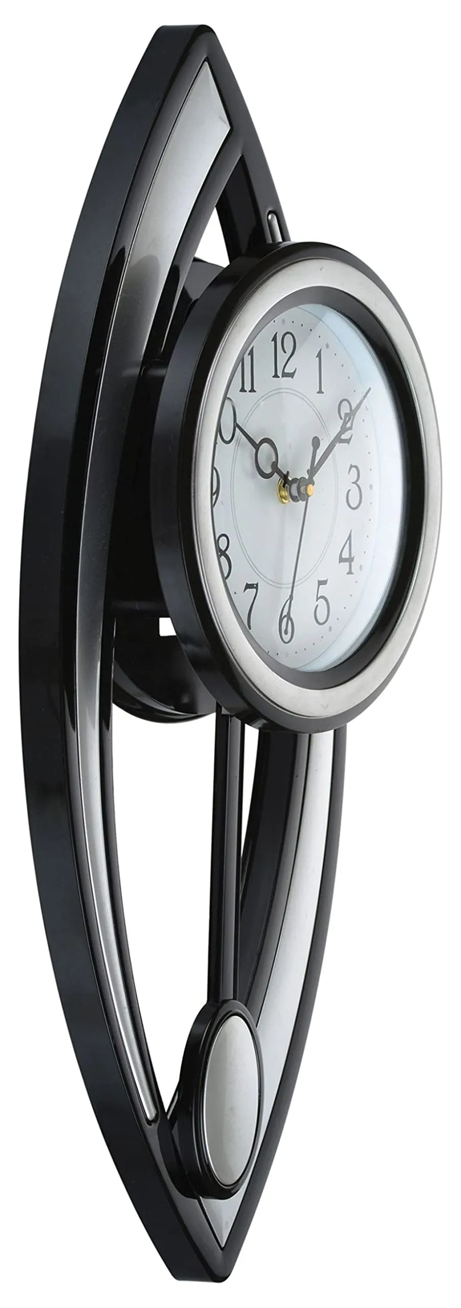 Harbour Analog Latest Stylish Plastic Wall Clock with Pendulum for Home Living Room Hall Bedroom (Silver , Size Height 52 cm X Width 22 cm)