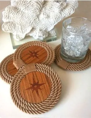 Italian Design Coiled Rope Wood Inlay Coaster Set