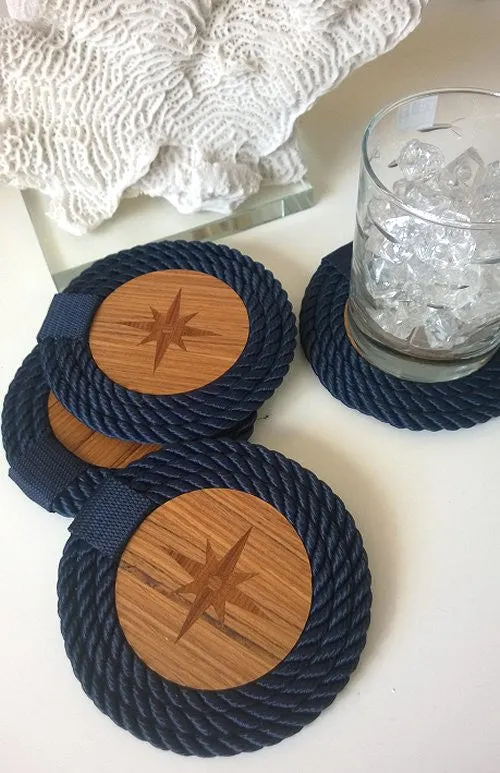Italian Design Coiled Rope Wood Inlay Coaster Set