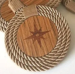 Italian Design Coiled Rope Wood Inlay Coaster Set