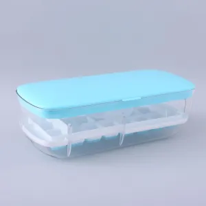 Kuber Industries Pack of 3 Ice Cube Tray with Lid | Ice Cube Storage Box with Ice Scoop | 24 Ice Cube Molds for Freezing | One-Press Demolding | BPA Free | Blue