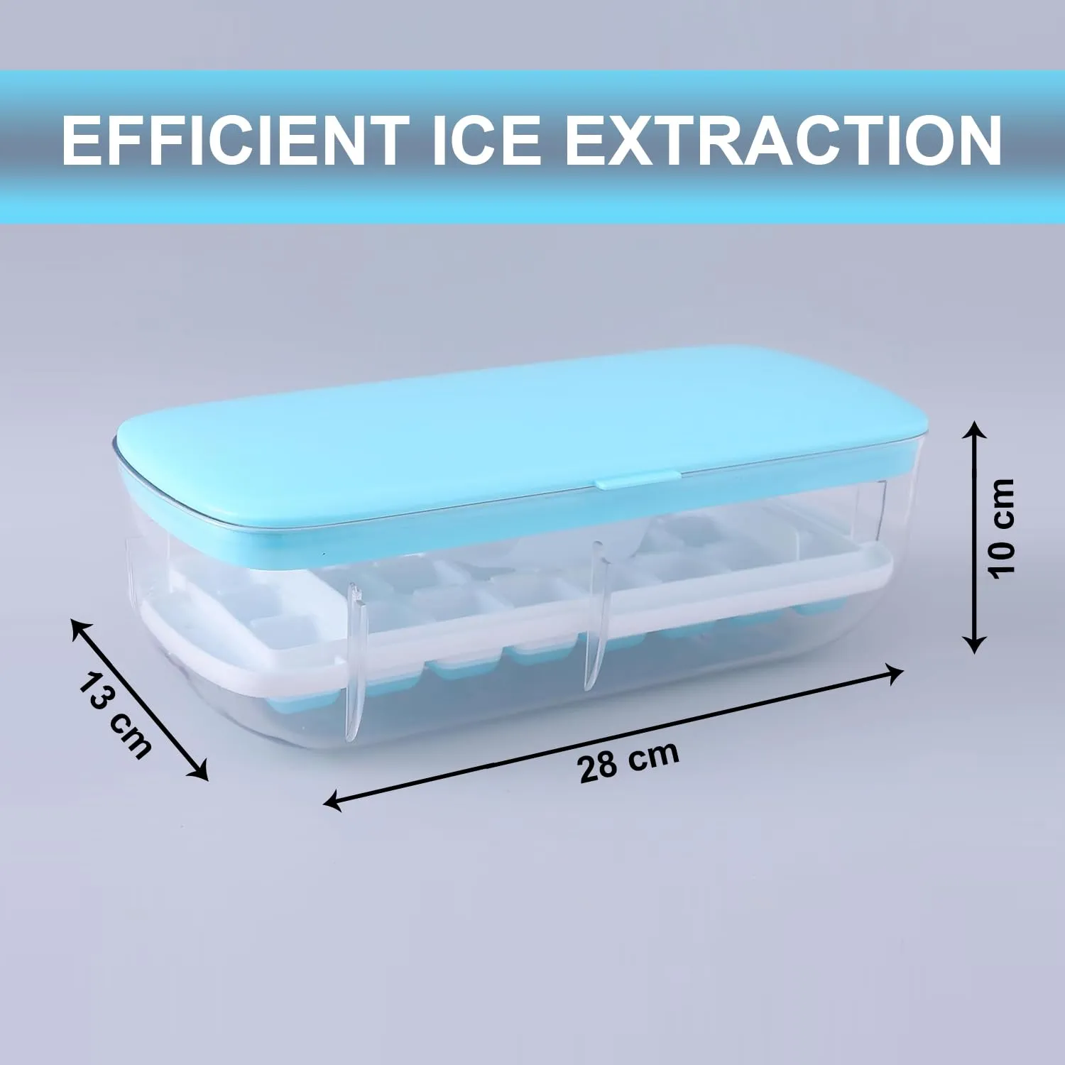 Kuber Industries Pack of 3 Ice Cube Tray with Lid | Ice Cube Storage Box with Ice Scoop | 24 Ice Cube Molds for Freezing | One-Press Demolding | BPA Free | Blue