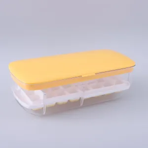 Kuber Industries Pack of 3 Ice Cube Tray with Lid | Ice Cube Storage Box with Ice Scoop | 24 Ice Cube Molds for Freezing | One-Press Demolding | BPA Free | Yellow