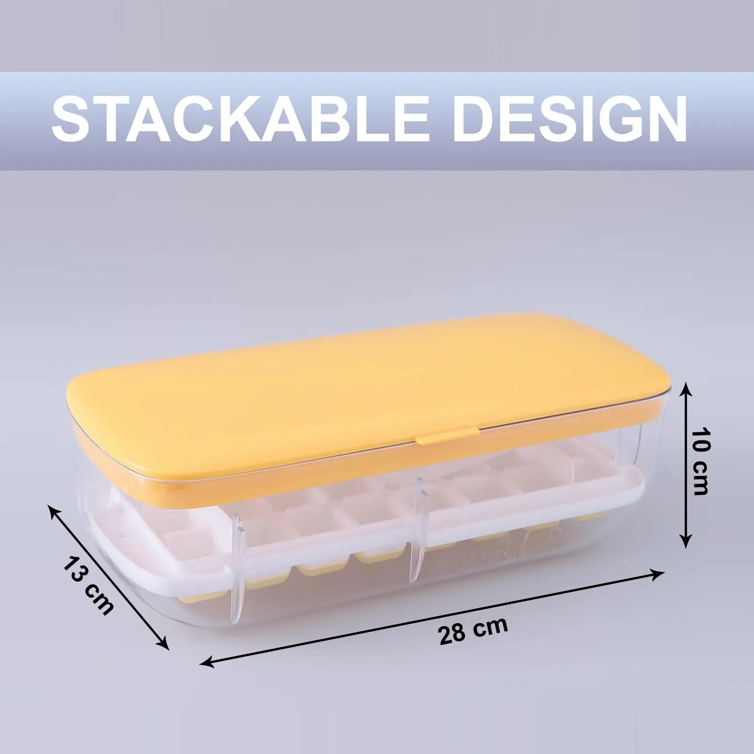 Kuber Industries Pack of 3 Ice Cube Tray with Lid | Ice Cube Storage Box with Ice Scoop | 24 Ice Cube Molds for Freezing | One-Press Demolding | BPA Free | Yellow
