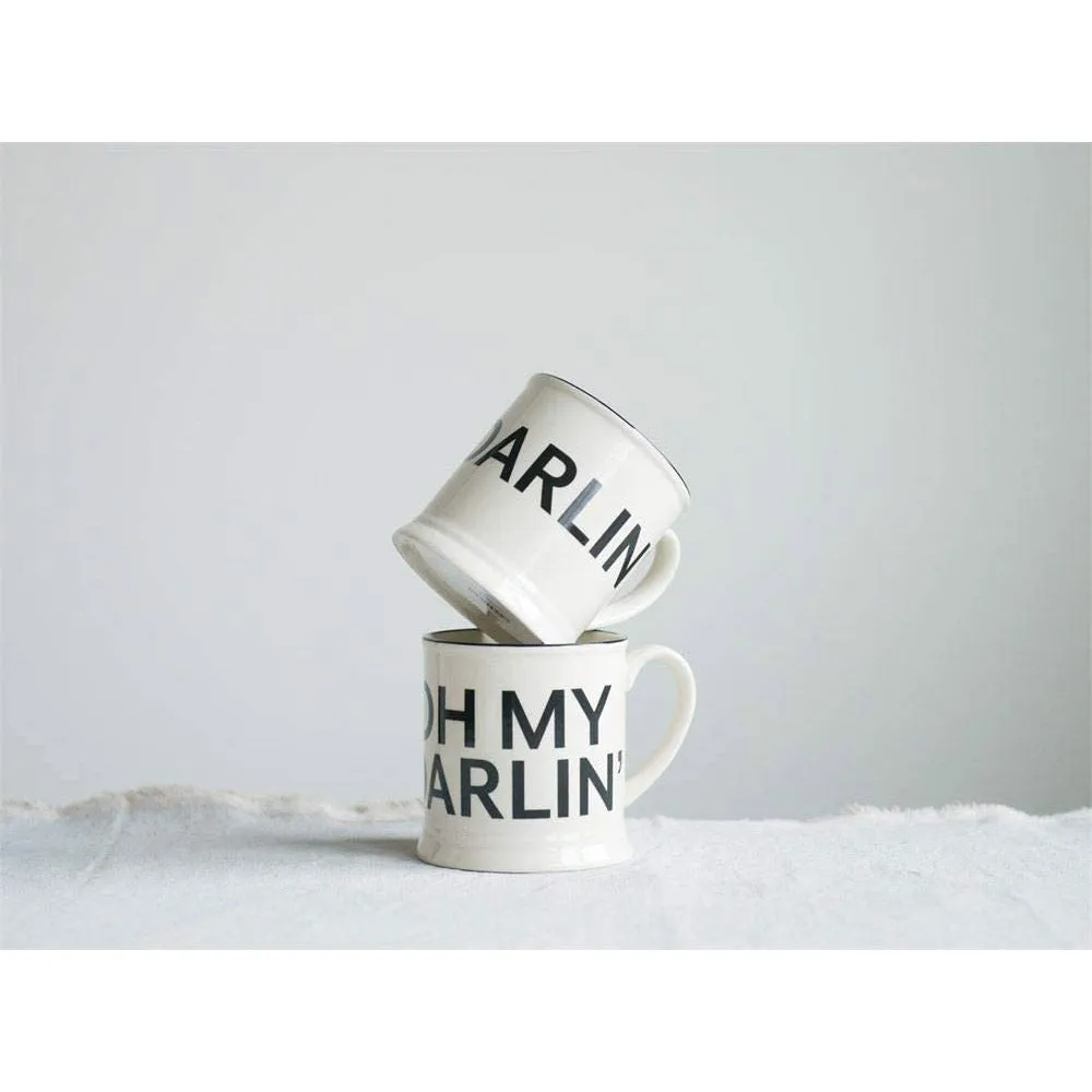Large Black and Beige "Darlin' and Oh My Darlin'" Stein Shaped Ceramic Stoneware Mug 14 oz. - Perfect Gift for Couples - Set of 2