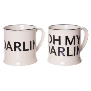 Large Black and Beige "Darlin' and Oh My Darlin'" Stein Shaped Ceramic Stoneware Mug 14 oz. - Perfect Gift for Couples - Set of 2