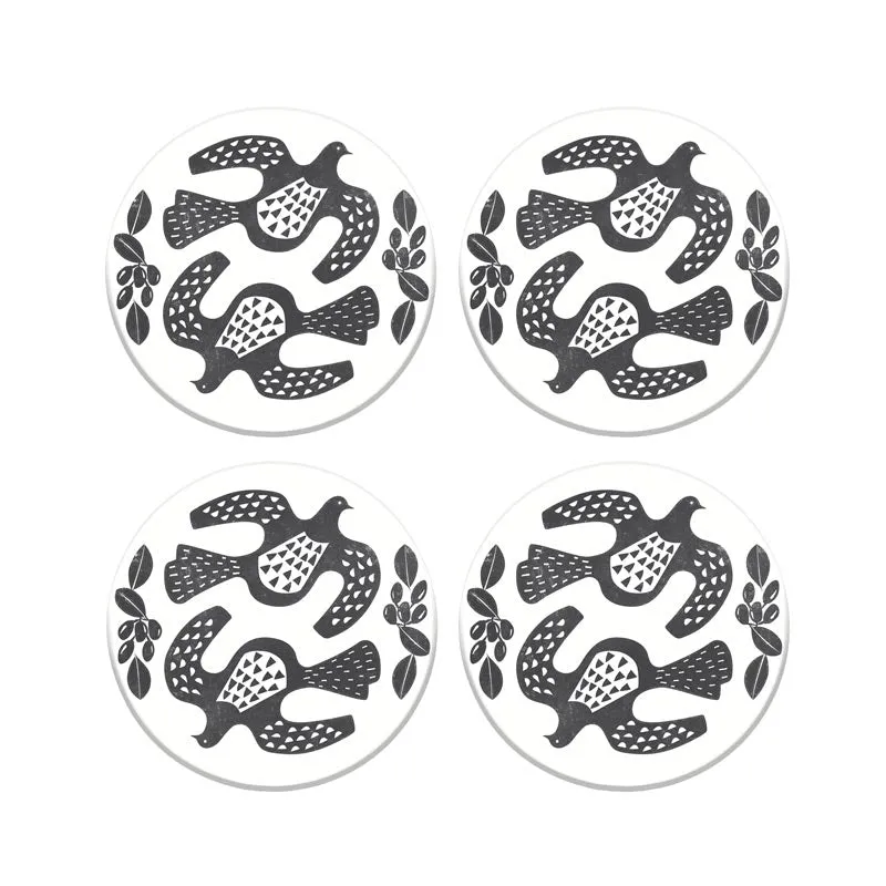 Linocut Kereru Ceramic Coaster Set/4