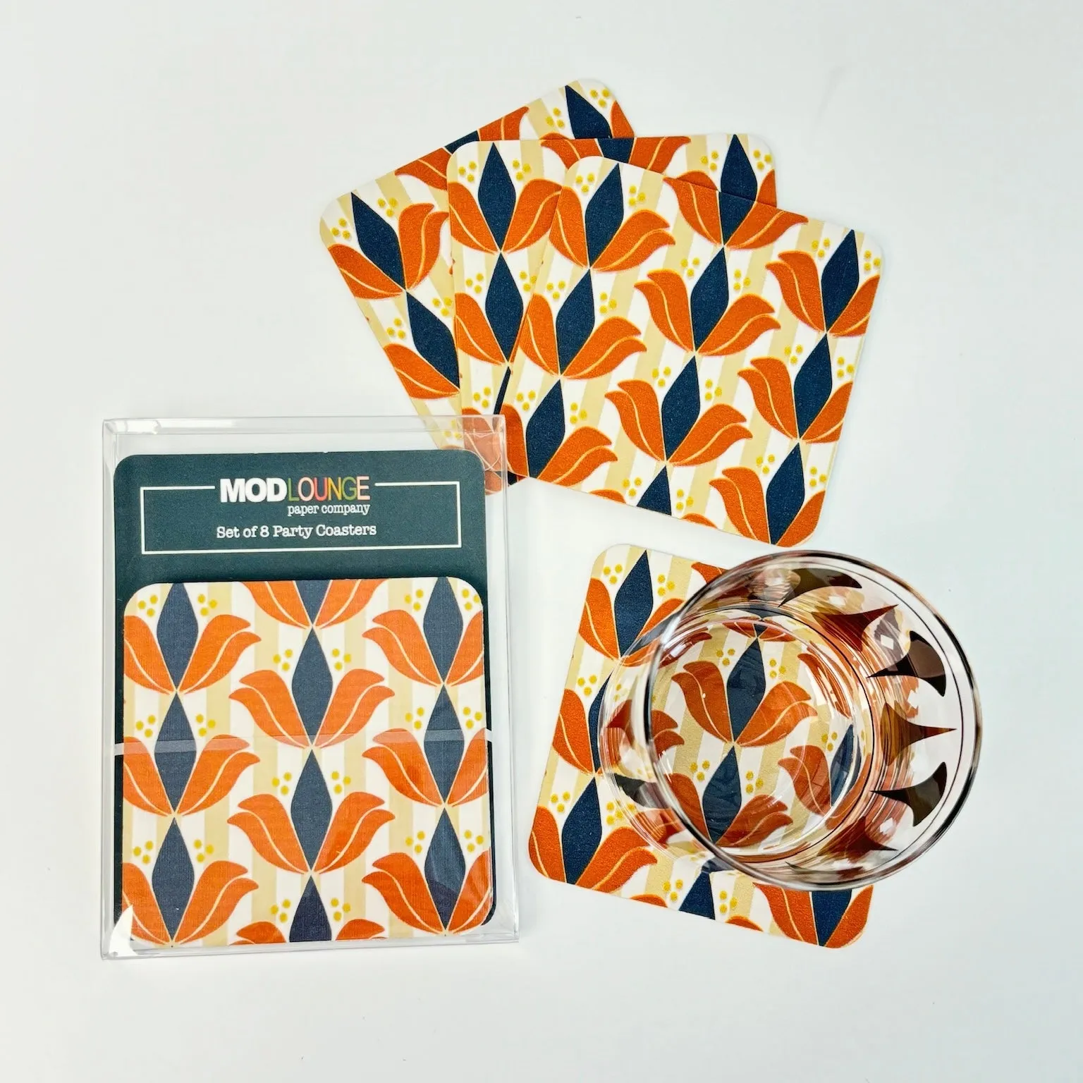 Lotus Mid Century Modern Paper Coaster Set