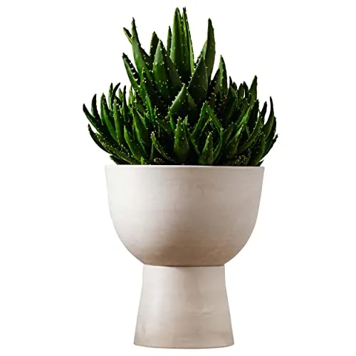 LUXEPORCH 10 Inch Plant Pot with Stand - Mid Century Modern Indoor Planter Pots with Drainage Hole, Plug, Plant Stand with Pot 10.6" Inches H - Large White Planters for Indoor Plants (Varen, White)