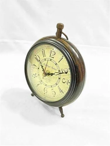 MAGNE NAUTICAL || Handmade Wooden Table Top Clock Antique Style Office Home Decor Handicrafts Items Wedding Gift Bedroom Living Room Antique Style (Brown 6Inch)