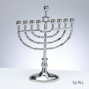 Menorah,"traditional",aluminum,polished Silvertone,7"x9", Carded