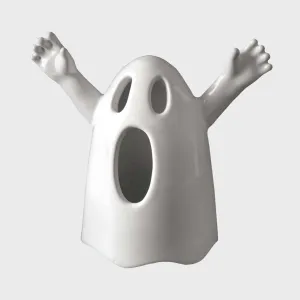 Mino il Fantasmino 1 - Hand-shaped and glazed white ceramic sculptures