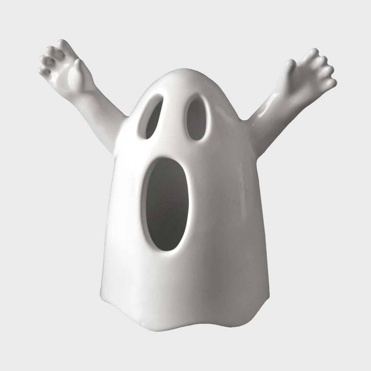 Mino il Fantasmino 1 - Hand-shaped and glazed white ceramic sculptures
