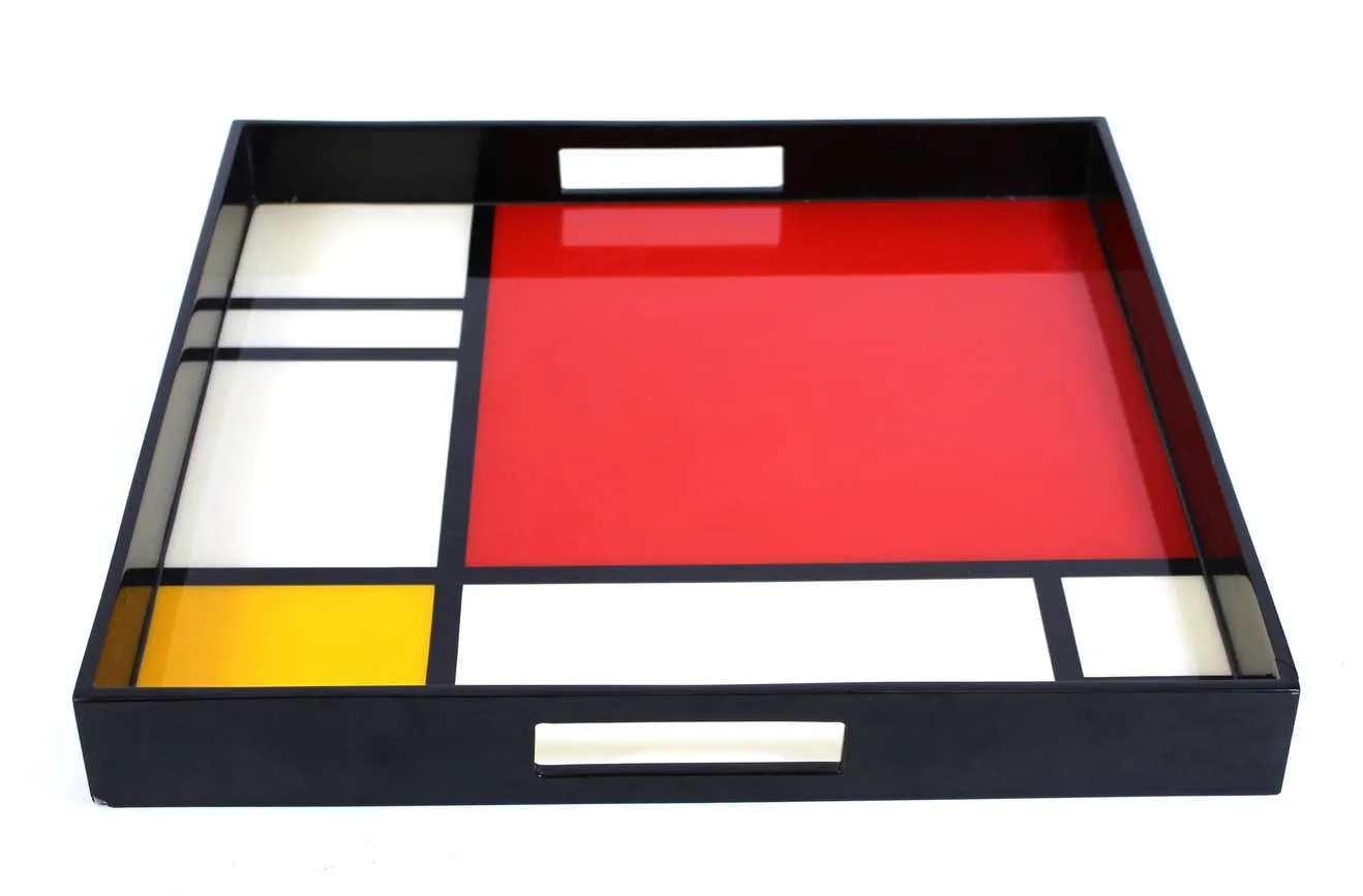 Modern Mondrian Style Lacquered Wood Serving Tray