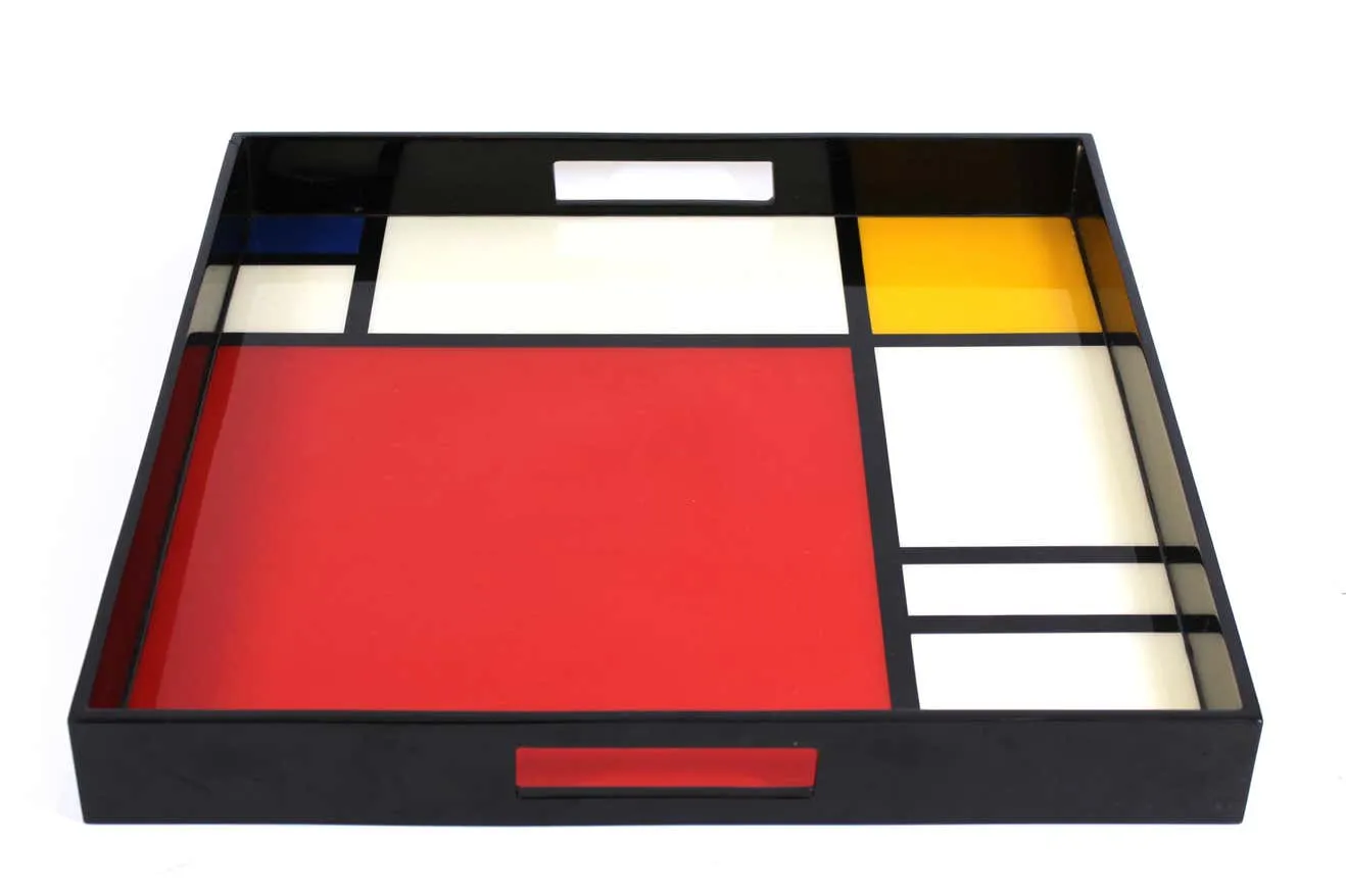 Modern Mondrian Style Lacquered Wood Serving Tray