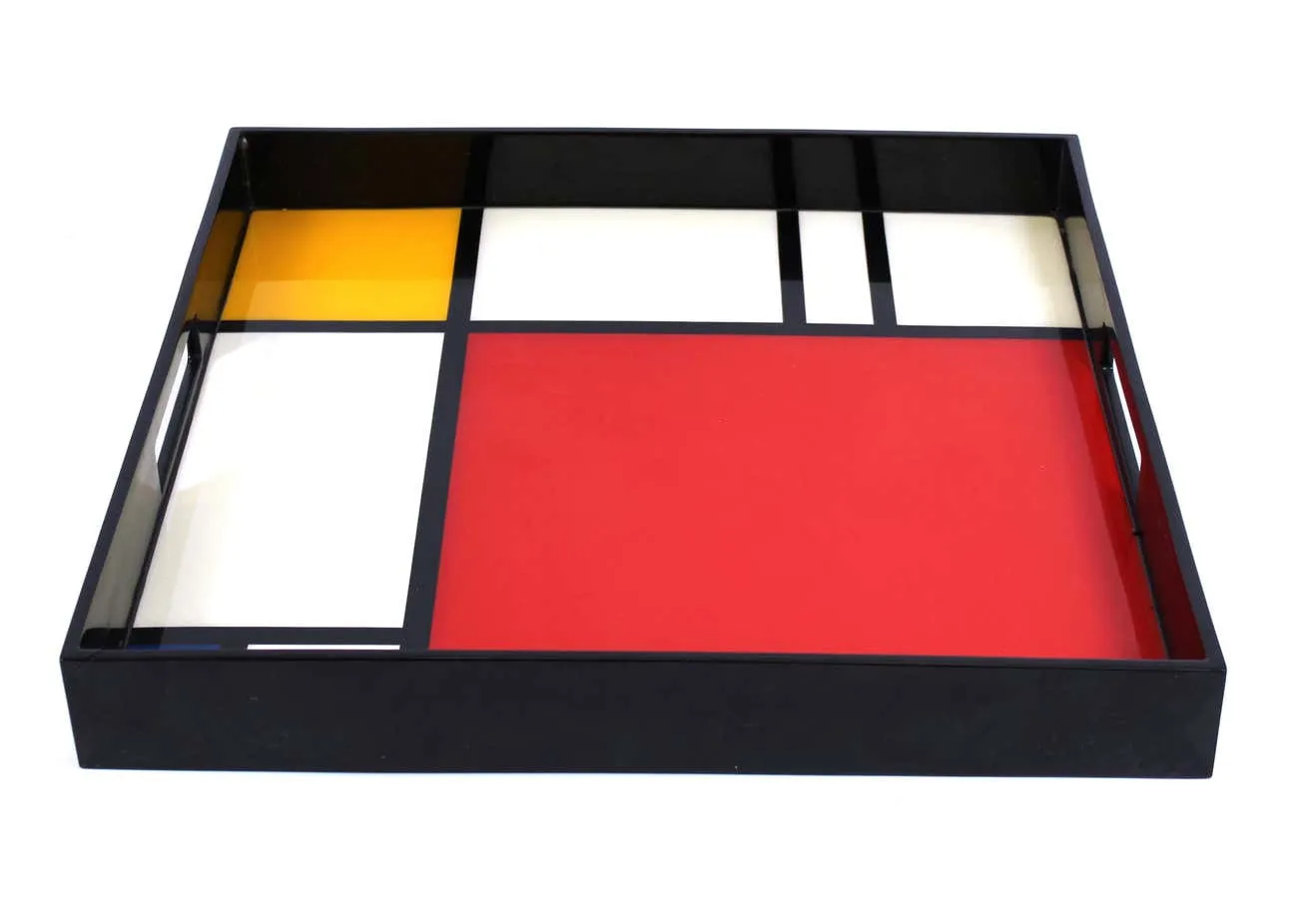 Modern Mondrian Style Lacquered Wood Serving Tray