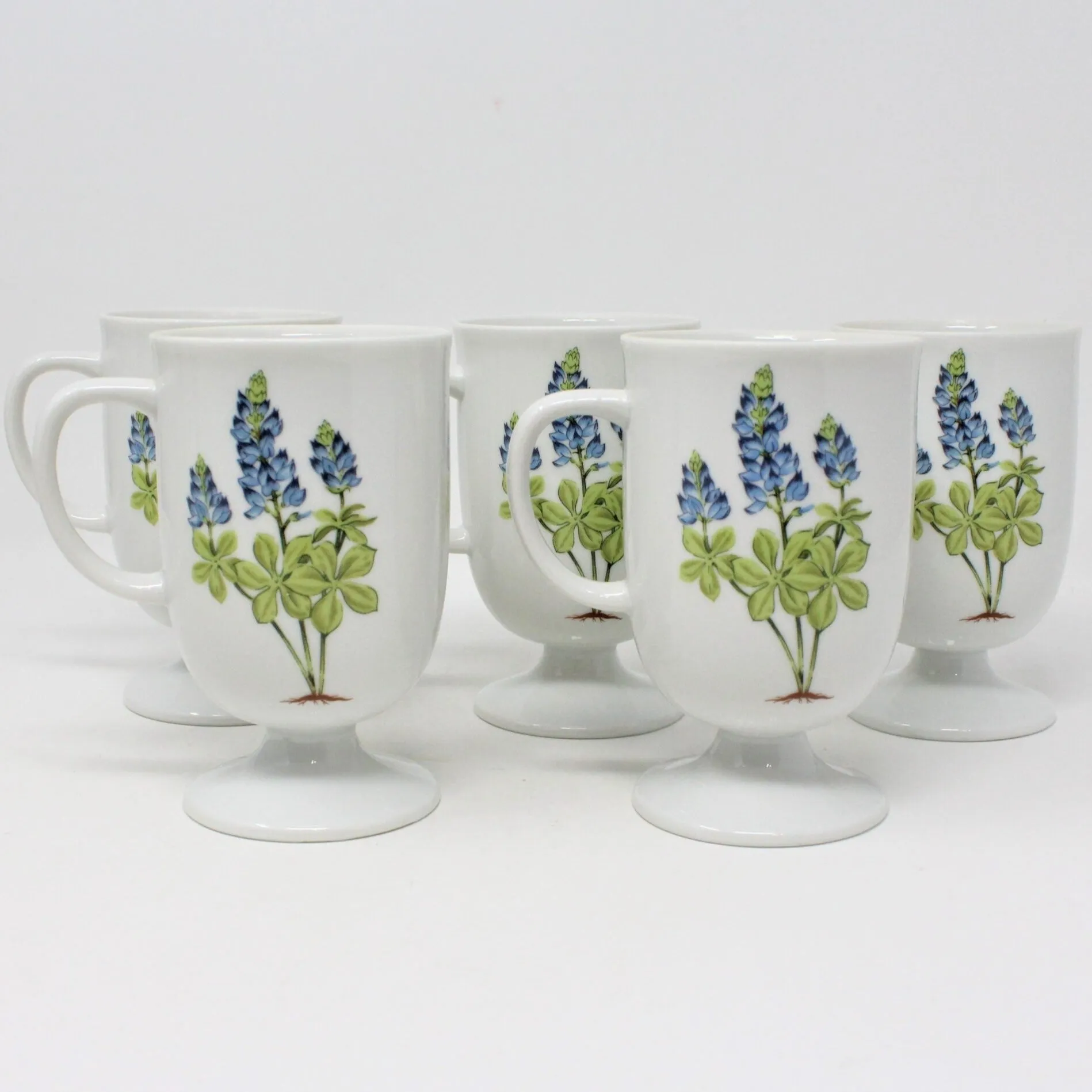 Mugs, House of Prill, Bluebonnet, Pedestal, Set of 5, Vintage