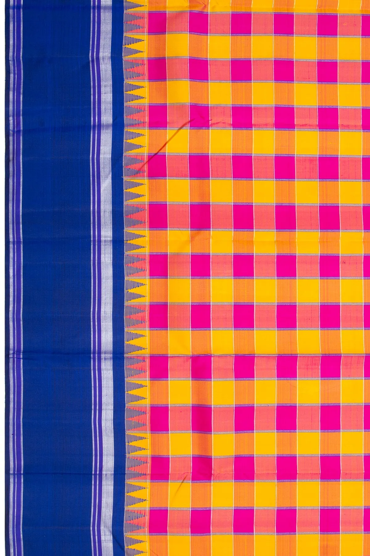 Multi Colour Chequered Kanchipuram Silk Saree with Gold Zari Design
