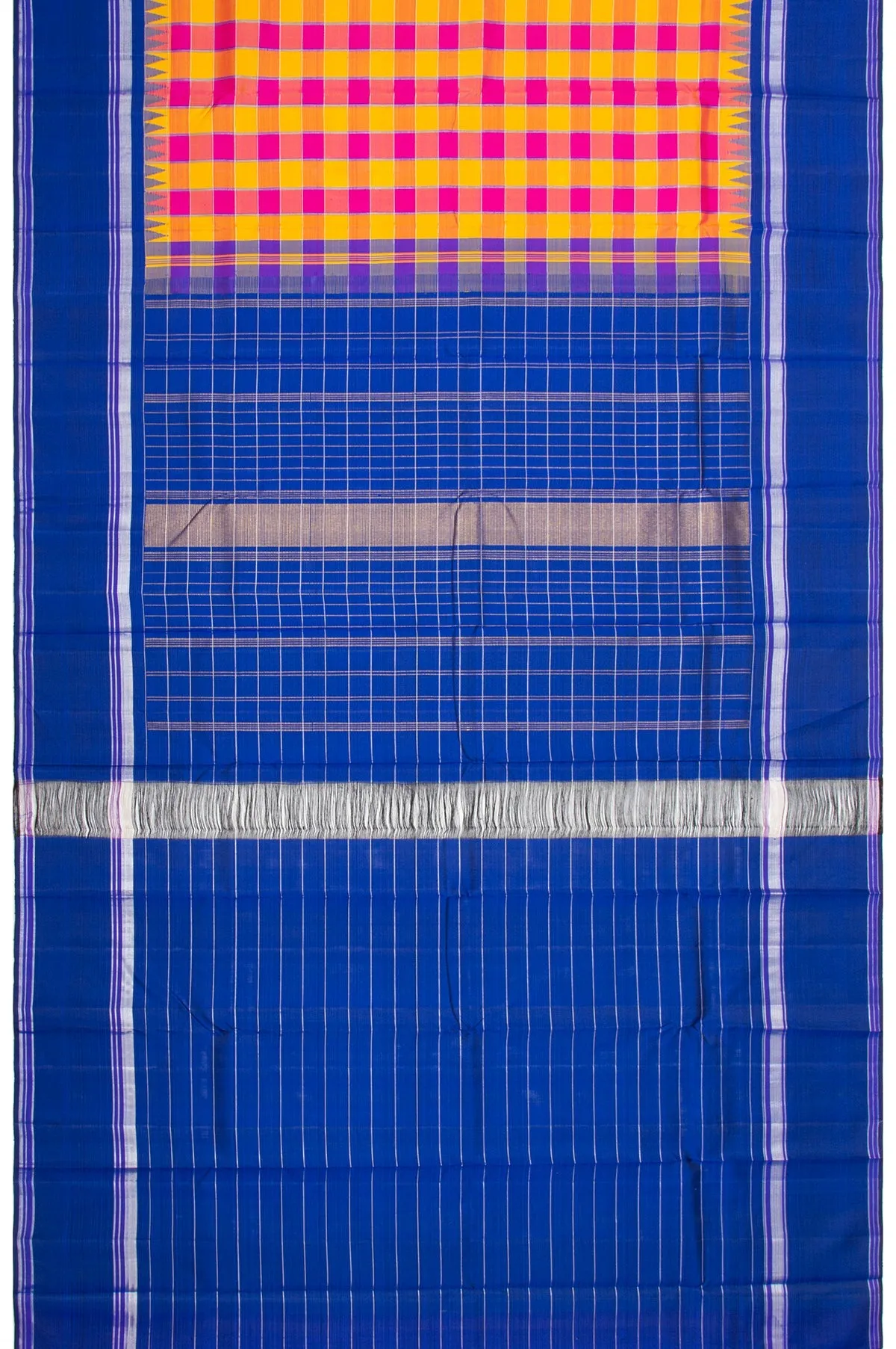 Multi Colour Chequered Kanchipuram Silk Saree with Gold Zari Design