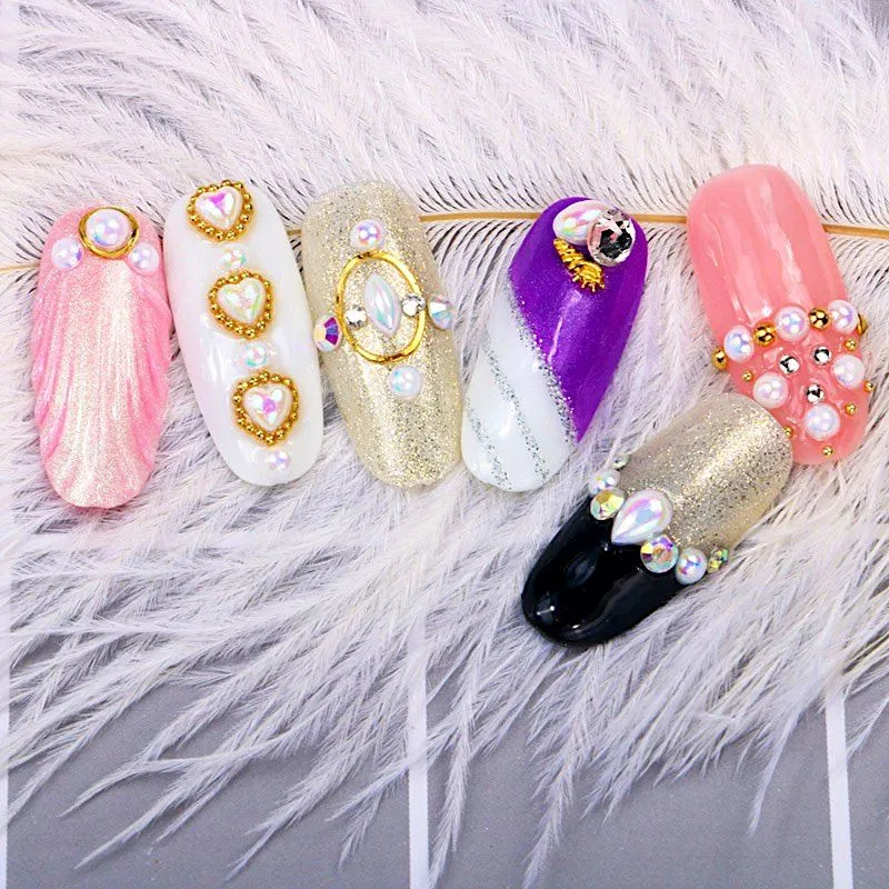 Multi Shape White Aurora Pearls Nail Art Tray