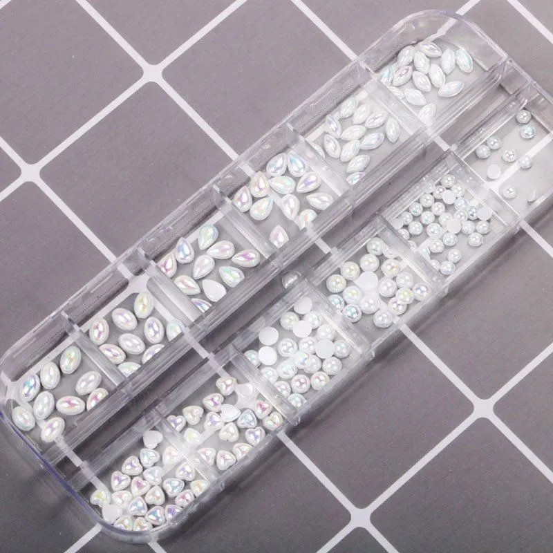Multi Shape White Aurora Pearls Nail Art Tray