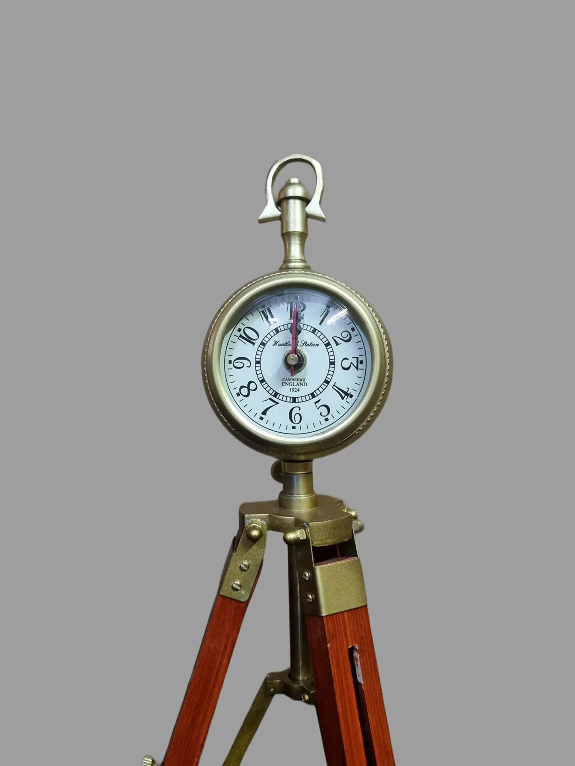 Nautical Edge - Unique Priced Antique Metal Table Top Clock Desk Clock with Wooden Tripod Stand Table Clock Home & Office Studio Living Room Decoration Gift Item