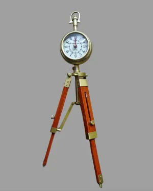 Nautical Edge - Unique Priced Antique Metal Table Top Clock Desk Clock with Wooden Tripod Stand Table Clock Home & Office Studio Living Room Decoration Gift Item
