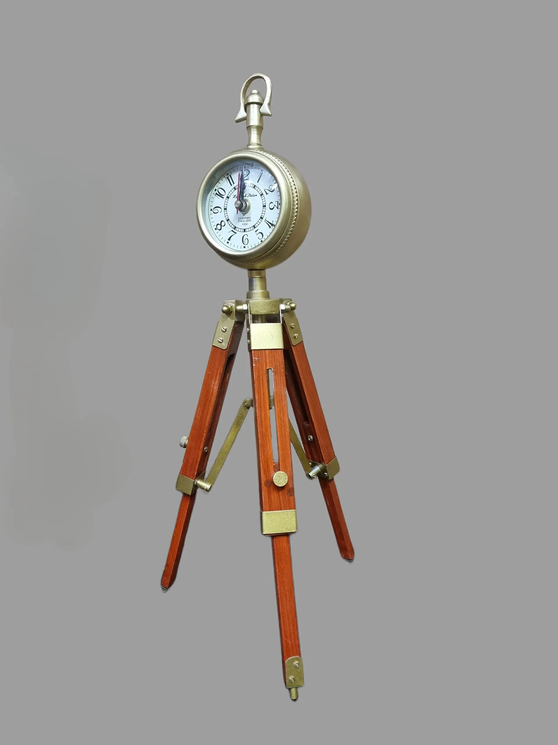 Nautical Edge - Unique Priced Antique Metal Table Top Clock Desk Clock with Wooden Tripod Stand Table Clock Home & Office Studio Living Room Decoration Gift Item