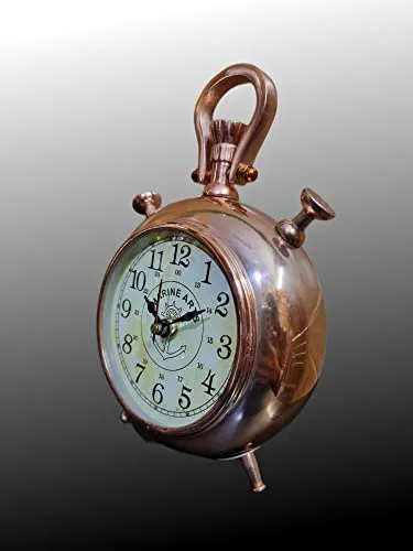 Nautical Edge - Unique Priced Metal Desk Clock Antique Stayle Roman Number Home & Office Study Living Room Decoration Gift Item (Copper)