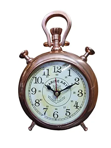 Nautical Edge - Unique Priced Metal Desk Clock Antique Stayle Roman Number Home & Office Study Living Room Decoration Gift Item (Copper)