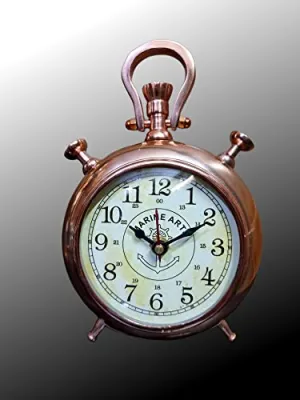 Nautical Edge - Unique Priced Metal Desk Clock Antique Stayle Roman Number Home & Office Study Living Room Decoration Gift Item (Copper)