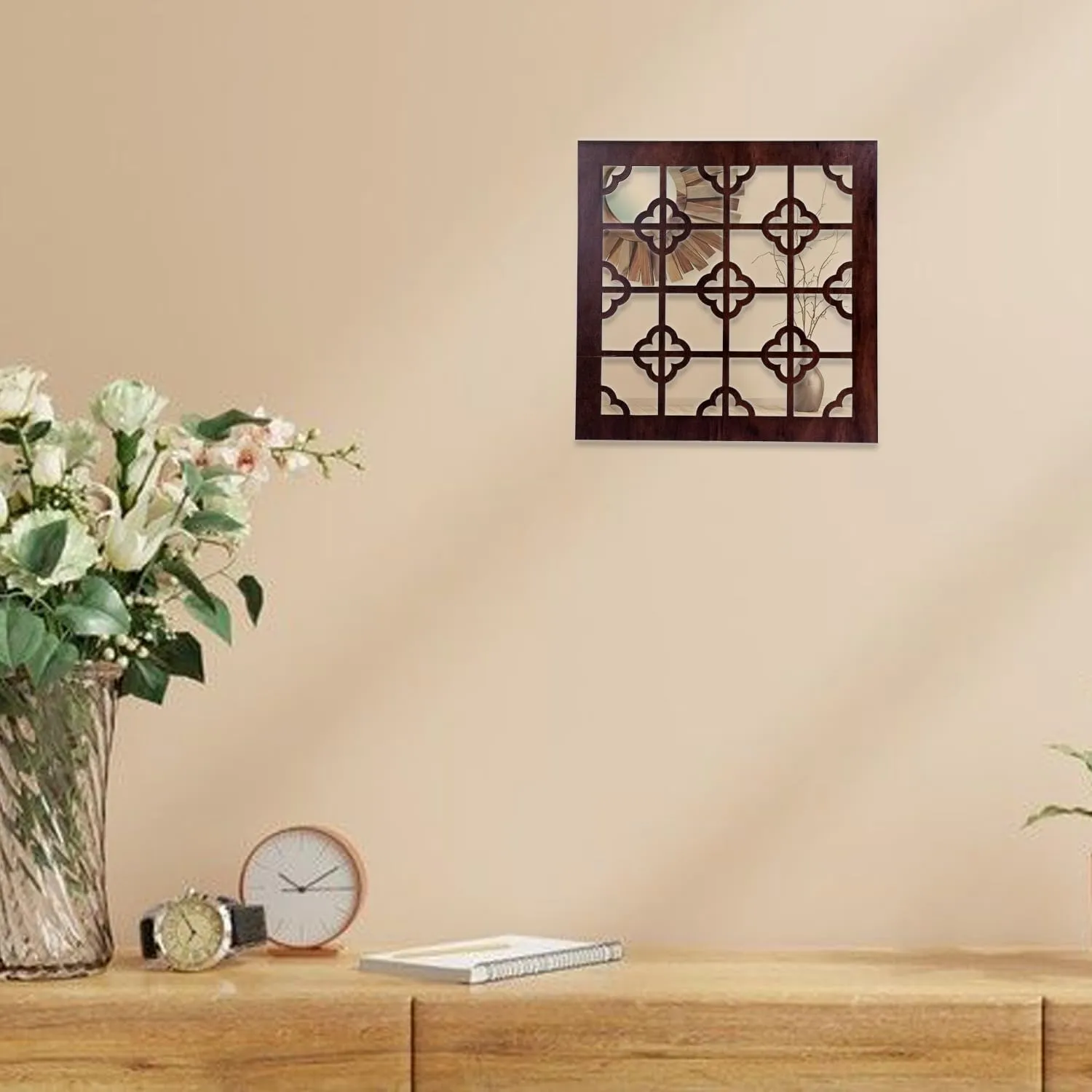 Niyanta Wall Mirror Decor Panels Wooden Hanging Jharokha Wall Decor Frame for Living Room, Bed Room Office |Wooden Wall Panel |Wall Mirror Decor Panel (2, Club)