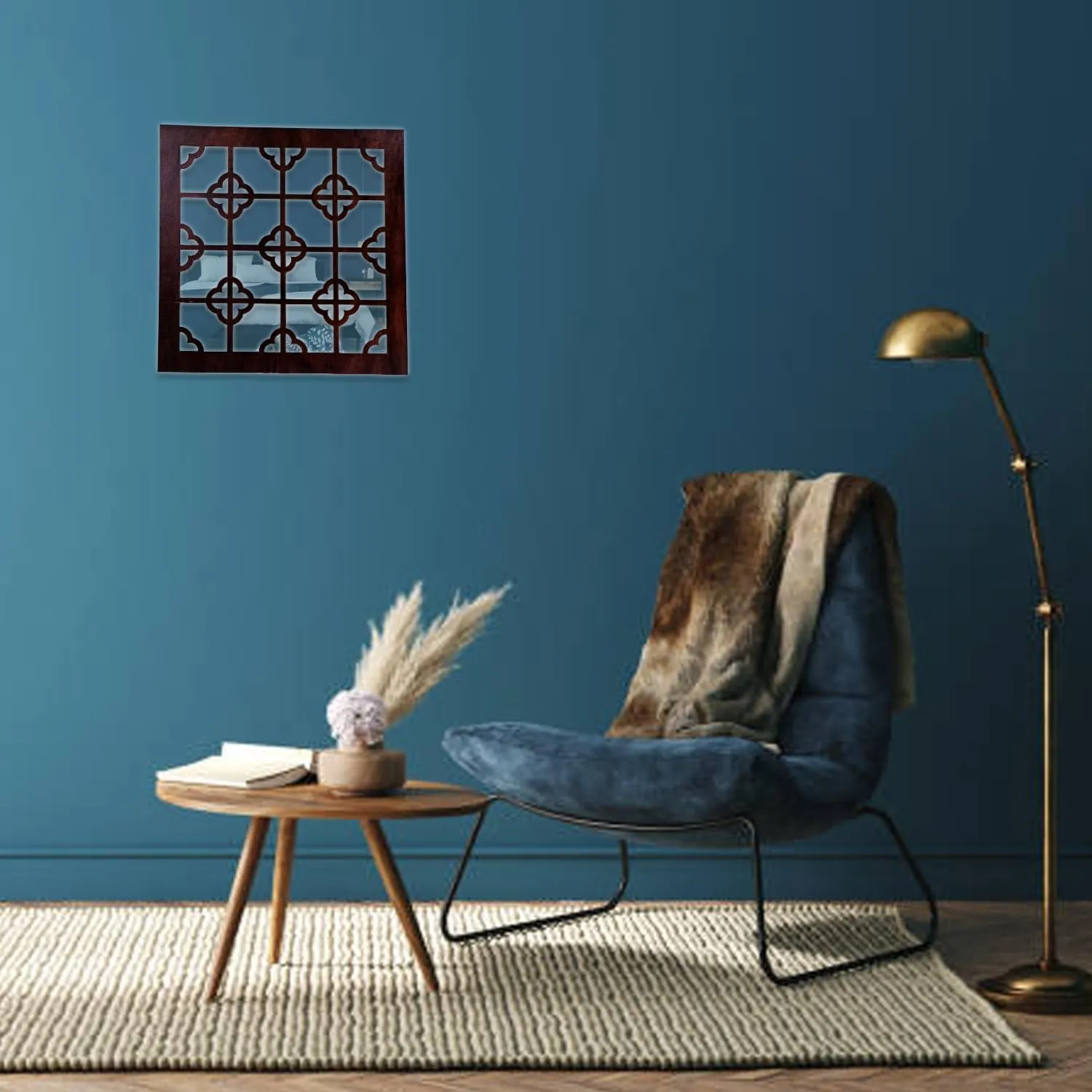 Niyanta Wall Mirror Decor Panels Wooden Hanging Jharokha Wall Decor Frame for Living Room, Bed Room Office |Wooden Wall Panel |Wall Mirror Decor Panel (2, Club)
