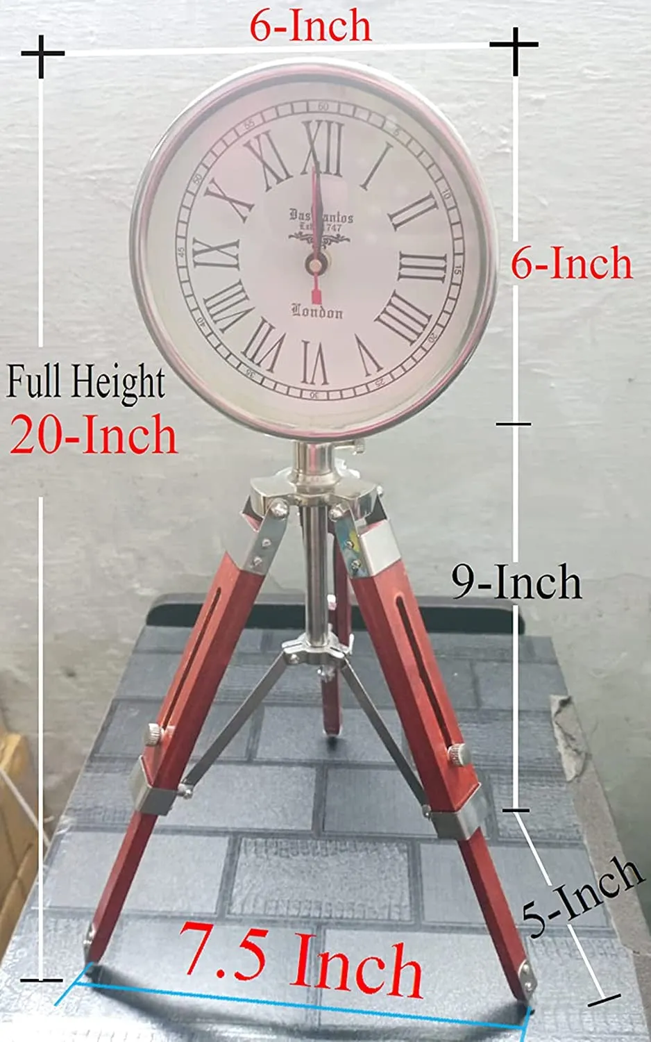 NOOR COLLECTION Handmade Antique Table Top Clock with Adjustable Tripod Stand Home & Office Studio Living Room Decoration Gift (White Brown)