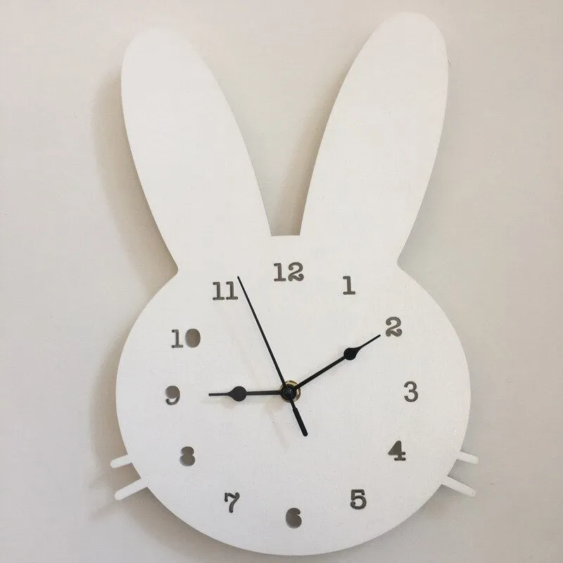 Nordic Wooden Rabbit Shaped Wall Clock