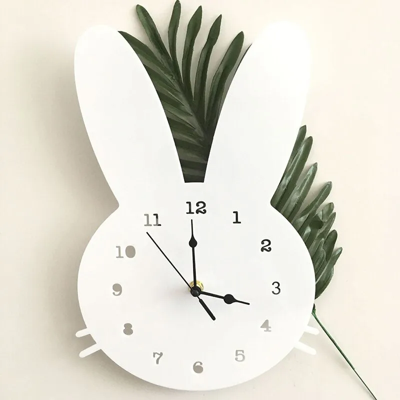 Nordic Wooden Rabbit Shaped Wall Clock