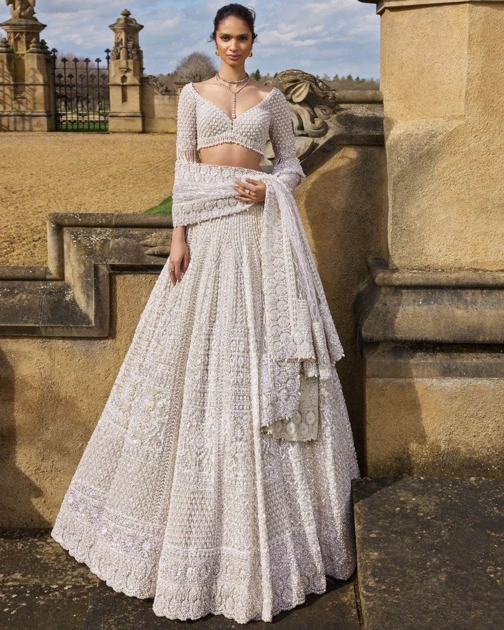 Nude Pearl With Exaggerated Tassels Lehenga Set
