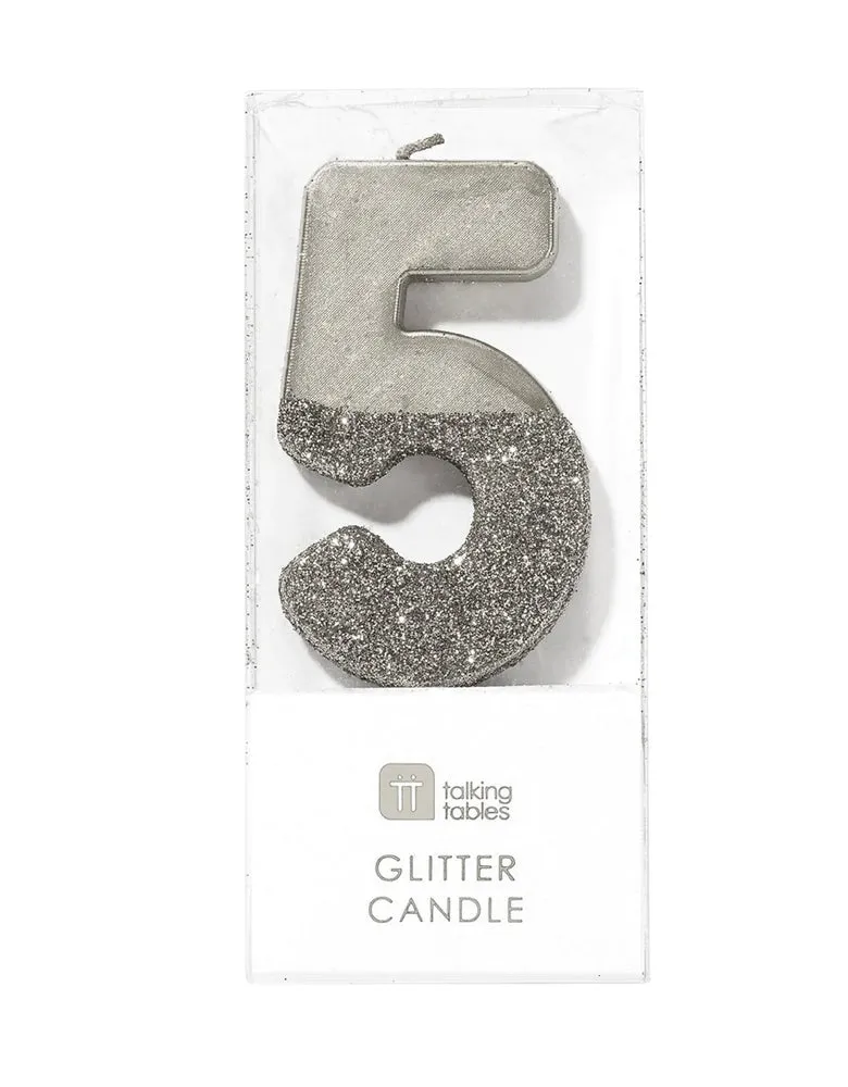 Number 5 Silver Candle