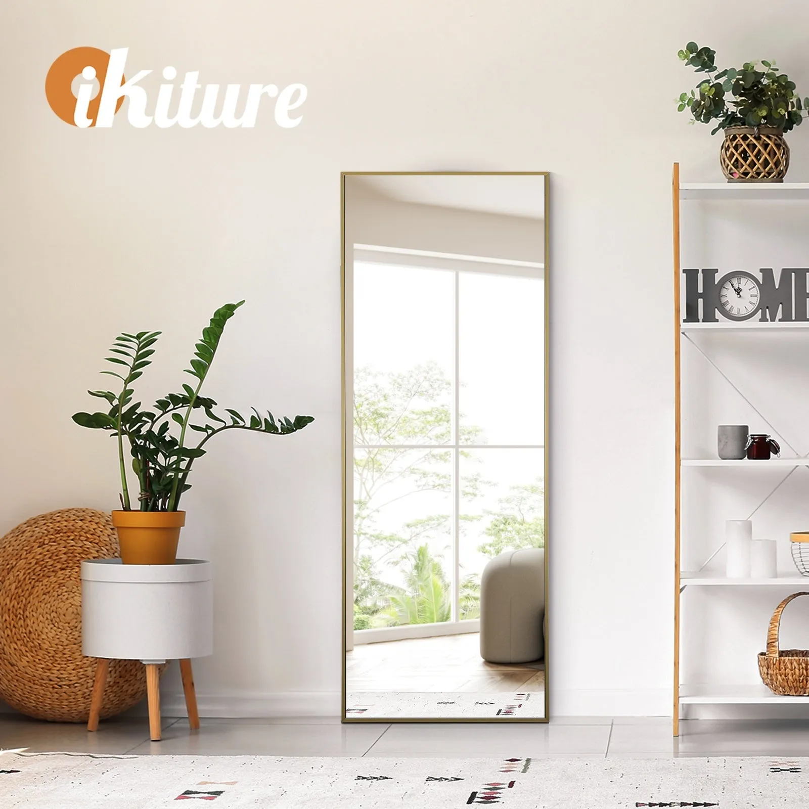 Oikiture Full Length Mirror Rectangle Dressing Floor Mirrors 166x60cm Gold
