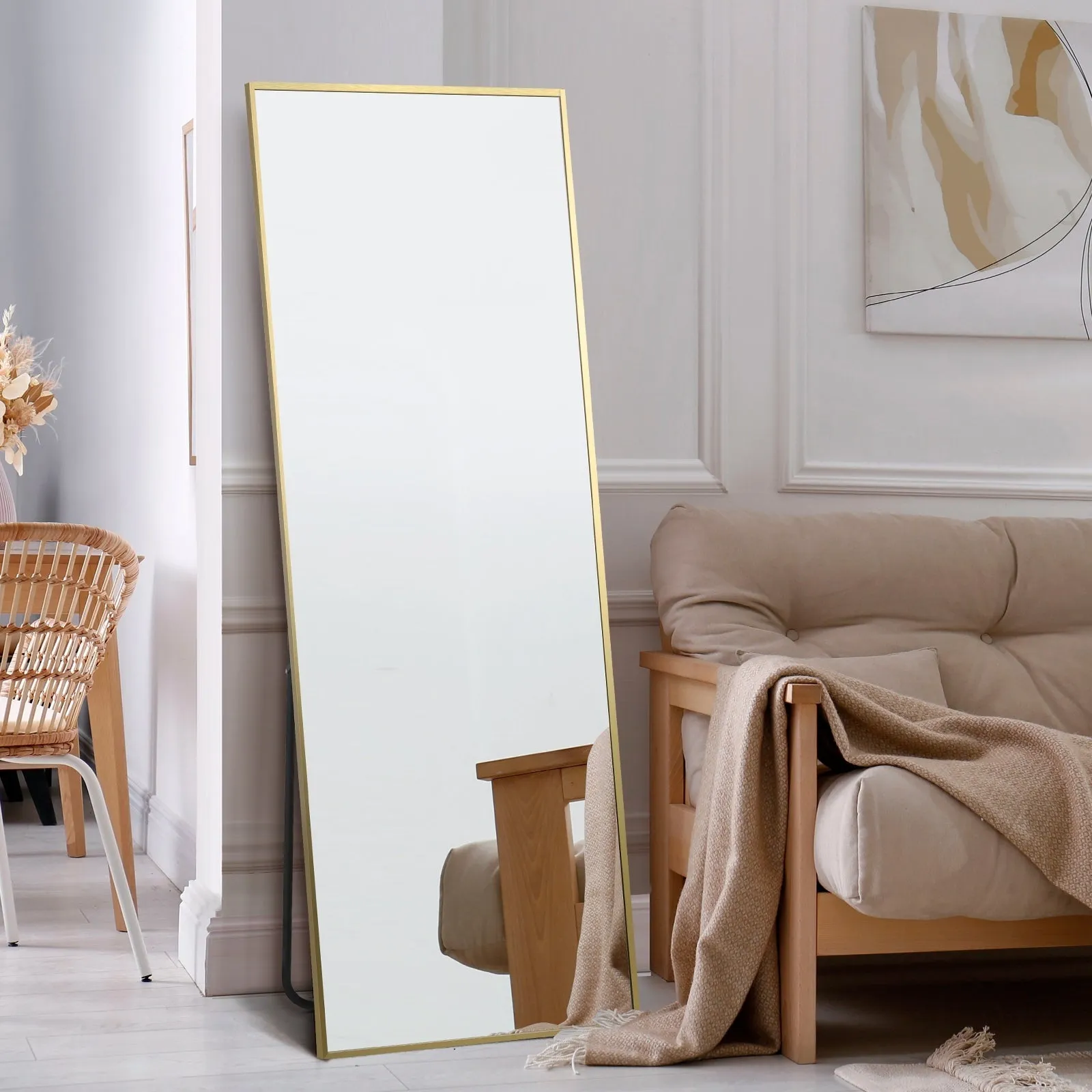 Oikiture Full Length Mirror Rectangle Dressing Floor Mirrors 166x60cm Gold