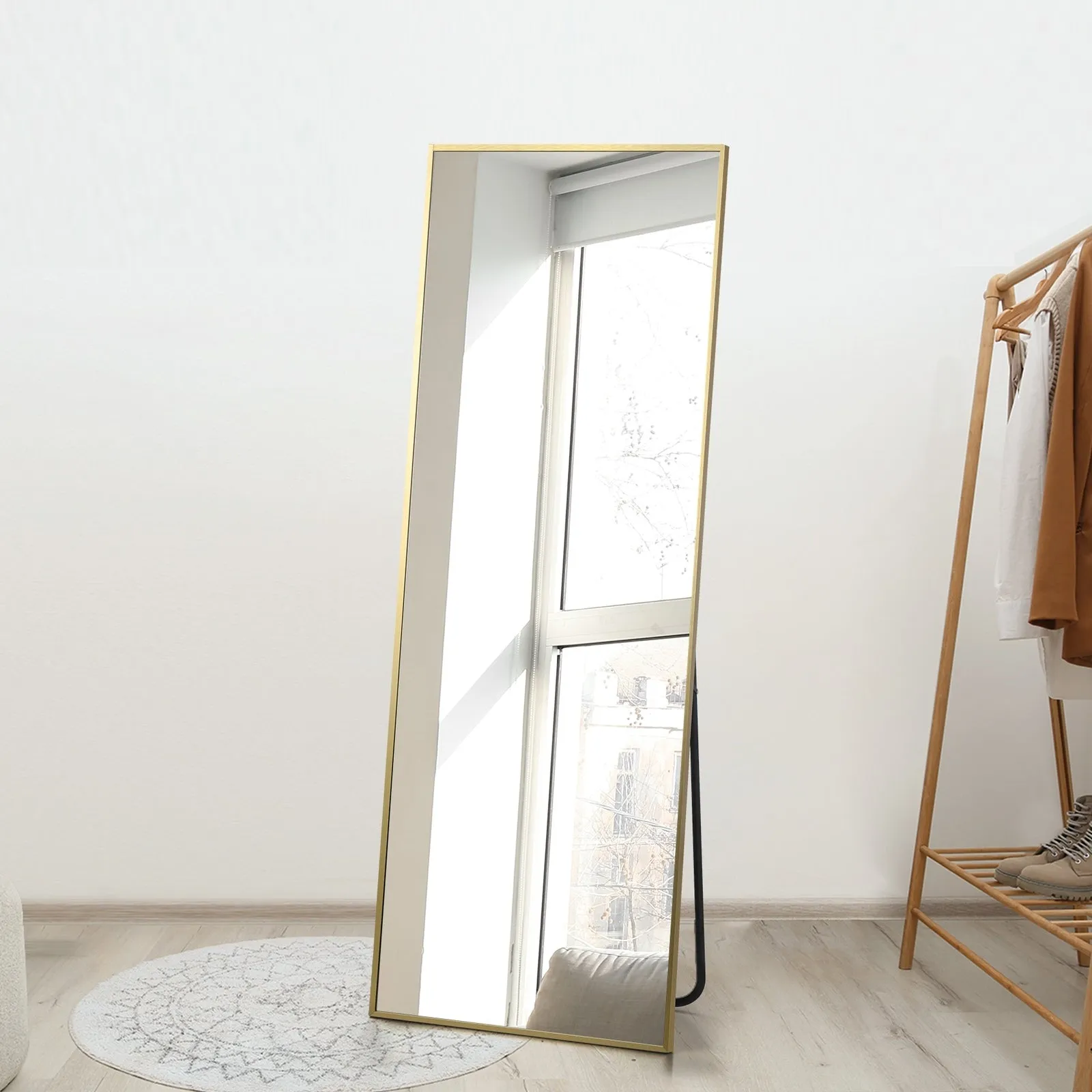 Oikiture Full Length Mirror Rectangle Dressing Floor Mirrors 166x60cm Gold