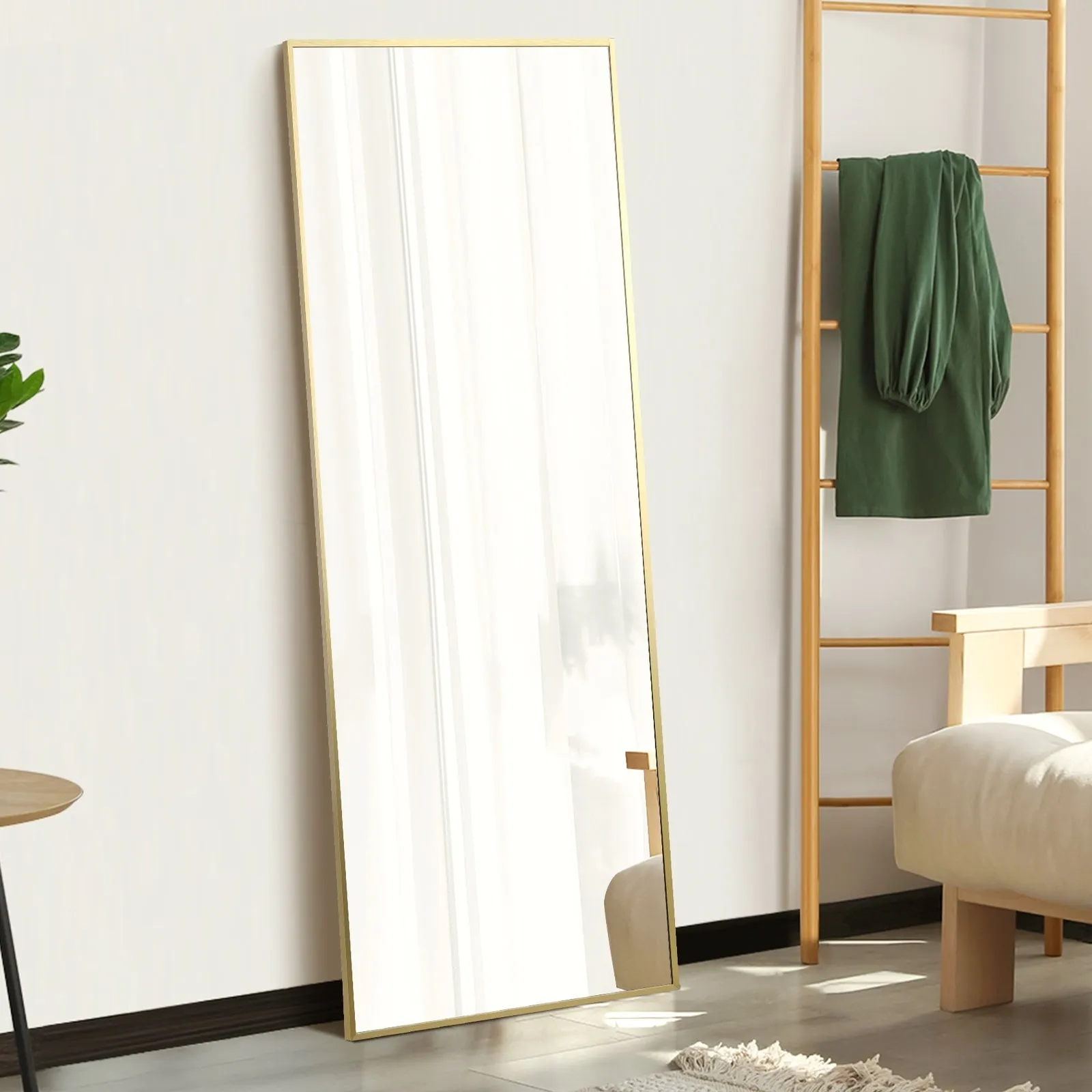 Oikiture Full Length Mirror Rectangle Dressing Floor Mirrors 166x60cm Gold