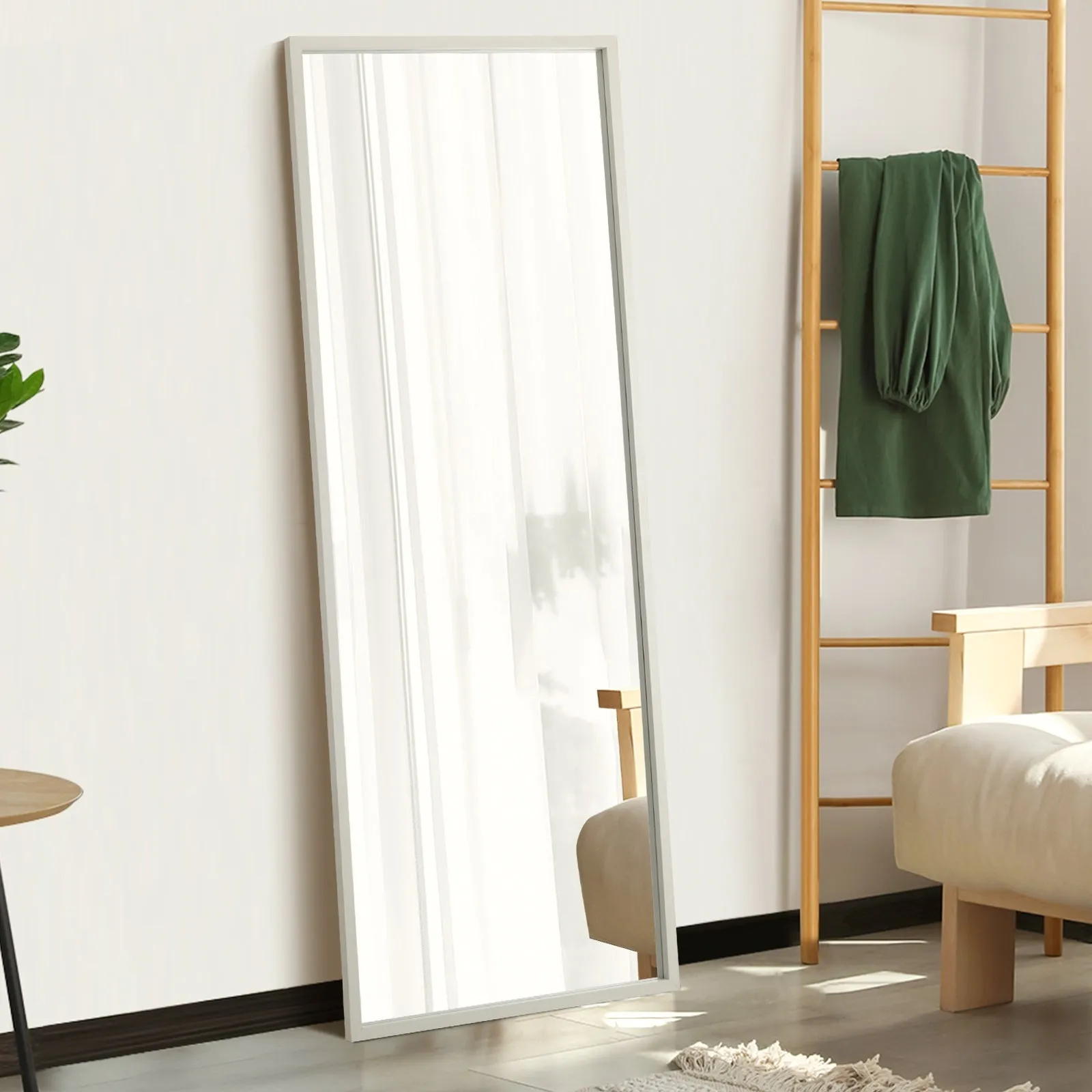 Oikiture Wooden Full Length Mirror 166x60cm Floor Mirrors Free Standing White