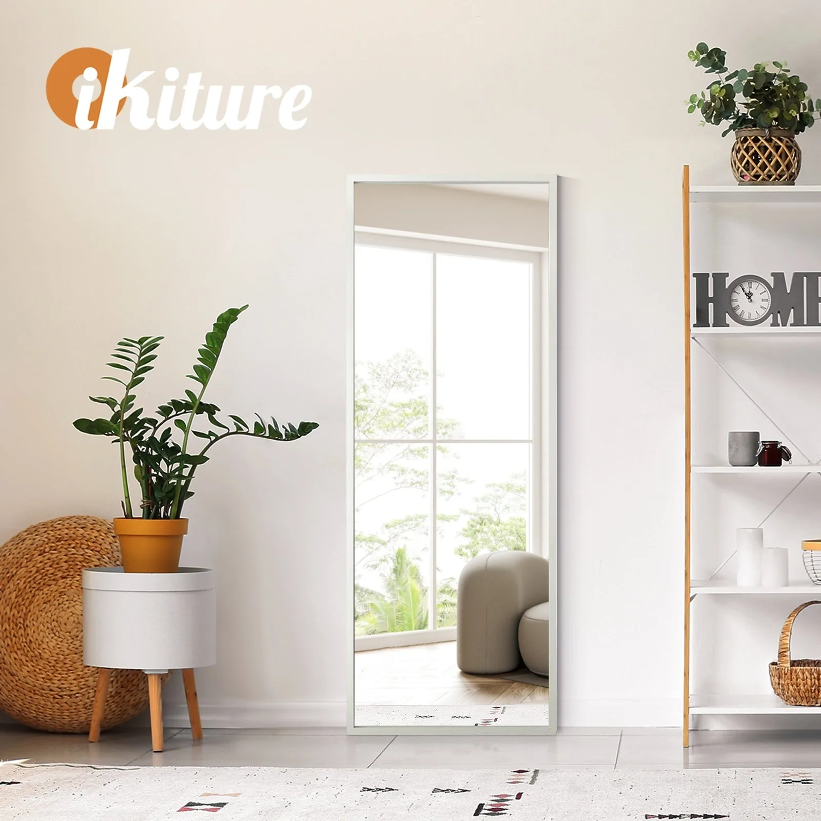 Oikiture Wooden Full Length Mirror 166x60cm Floor Mirrors Free Standing White