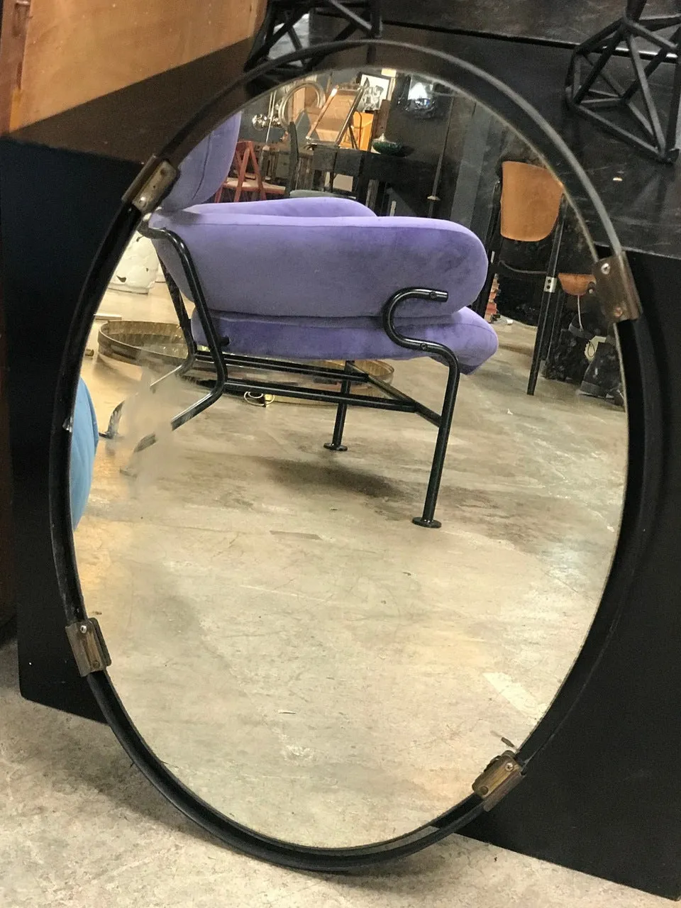 Oval Mirror with Iron Floating Style Frame. Italy, 1970s