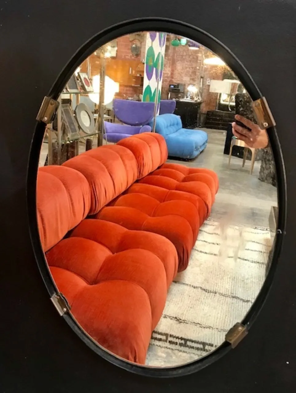 Oval Mirror with Iron Floating Style Frame. Italy, 1970s