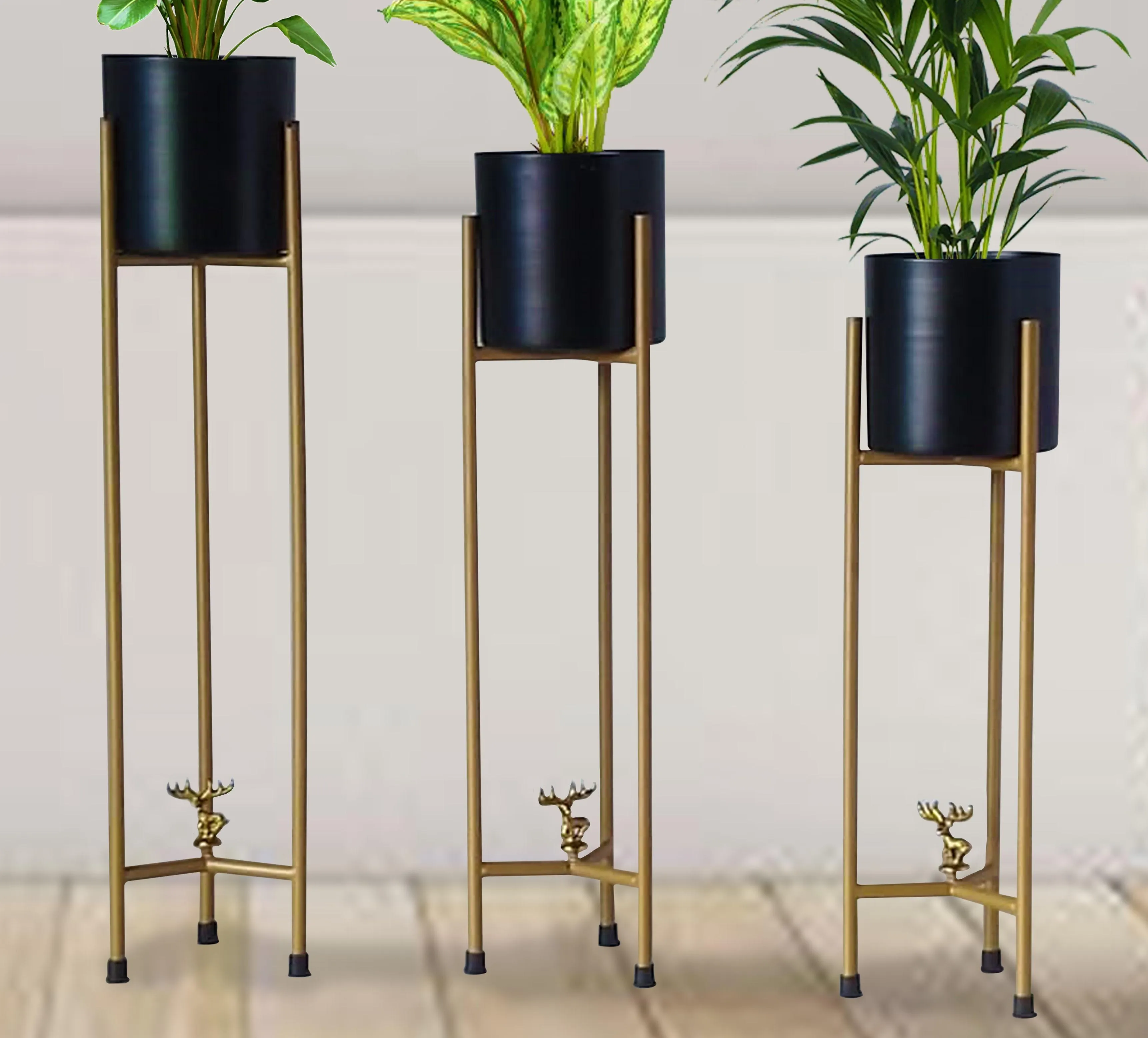 Planter Stand, 3 pcs Modern Planters for Indoor Plants,  Set with Foldable Stand(Pack of 3)