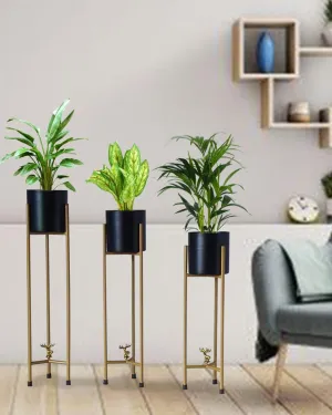 Planter Stand, 3 pcs Modern Planters for Indoor Plants,  Set with Foldable Stand(Pack of 3)