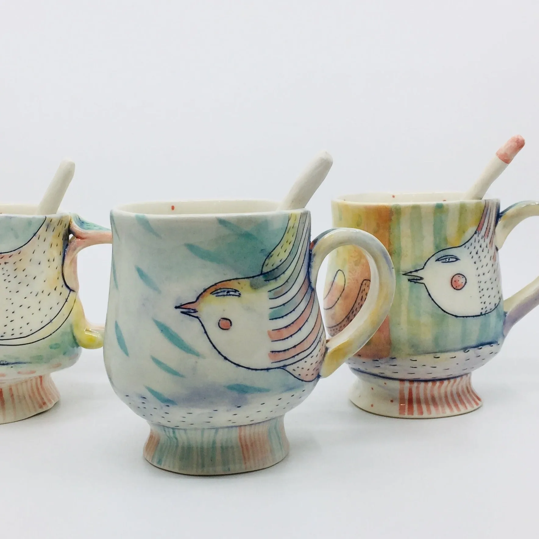 Porcelain Spoons with Birds or Flowers by Maria Moldovan